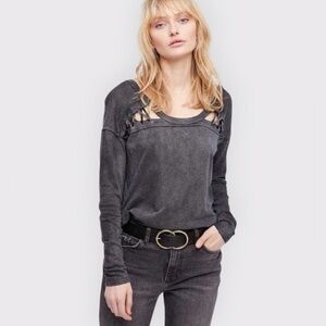 WE‎ THE FREE PEOPLE Linen Blend First Love Lace Up Top L